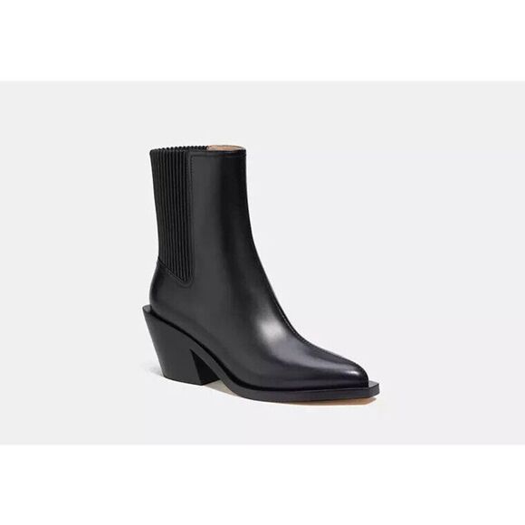Coach Prestyn Ankle Bootie Womens 9B Black Leather Block Heel Pointed Toe CN 136 - Picture 1 of 9
